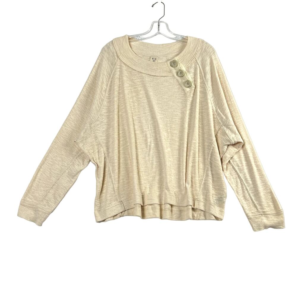 Free People Don't Forget Me Top Long Sleeve Slub Knit Hi Low Ivory Womens Large